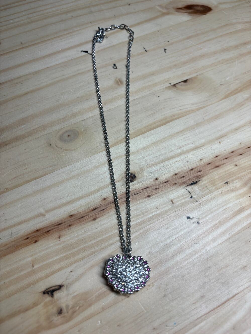 Swarovski Photo Locket Necklace Silver Heart Clear Pink Crystals Vintage